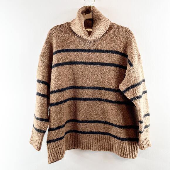 Line and Dot Veronica Turtleneck Striped Pullover Sweater Brown Black Small - Picture 2 of 5